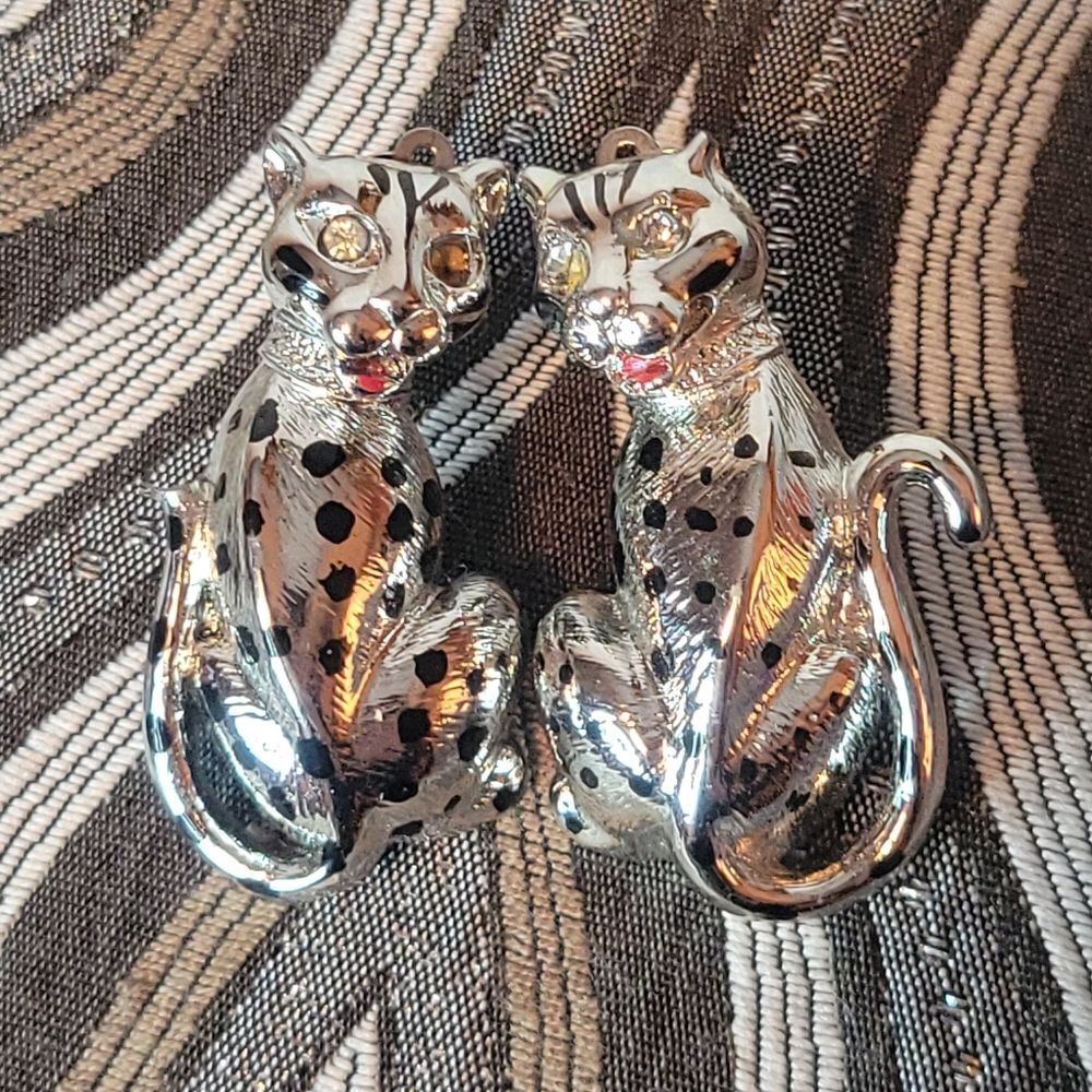 Silver Leopard Clip On Earrings